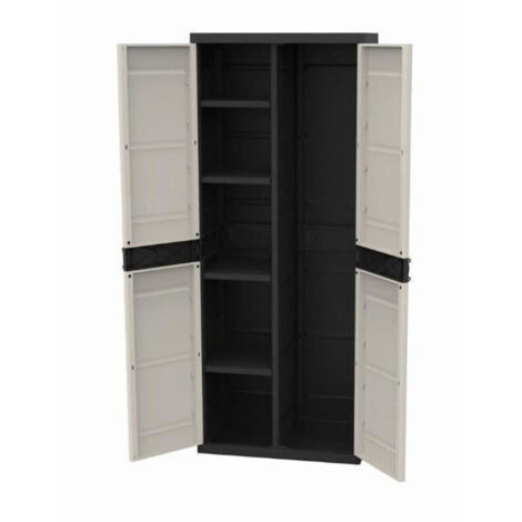 TITANIUM PLASTIKEN Armoire 2 portes avec etageres et penderie l70 x p44 x h176 cm Beige et Noire Gamme TITANIUM Interieur/Exteri