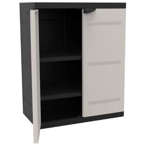 TITANIUM PLASTIKEN Armoire basse 2 portes avec etageres l70 x p44 x h88 cm Beige et Noire Gamme TITANIUM Interieur/Exterieur