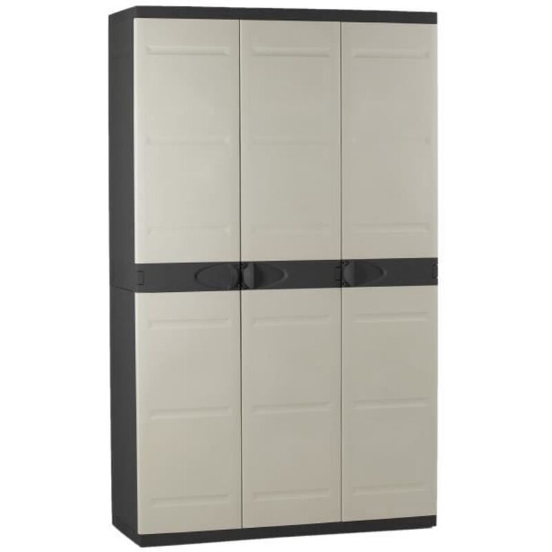 Plastiken - titanium Armoire 3 portes avec etageres + penderie l105 x p44 x h176 cm Beige et Noire Gamme titanium Interieur/Exter