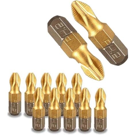 Titanium Screwdriver Bits, 10pcs/set 25mm 1/4" Threaded Shank Titanium Alloy Anti-skip PH2 Magnetic Phillips Head Screwdriver Drill Bit Hex Shank Power Tools