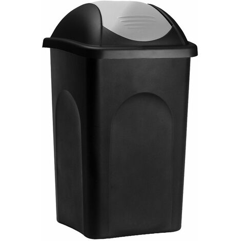 Stefanplast® Mülleimer 60L Schwingdeckel Abfalleimer Abfallbehälter Müllbehälter schwarz/silber