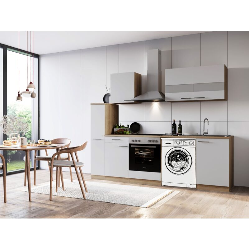 Cuisine Kitchenette pour lave-linge encastrable Chêne Blanc Merle 250 cm Respekta