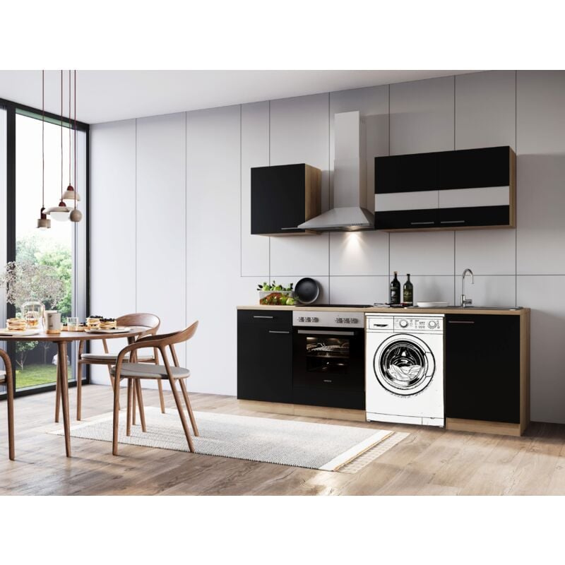 Cuisine Kitchenette bloc vide encastrable Lave-linge Chêne Noir Merle 220 Respekta