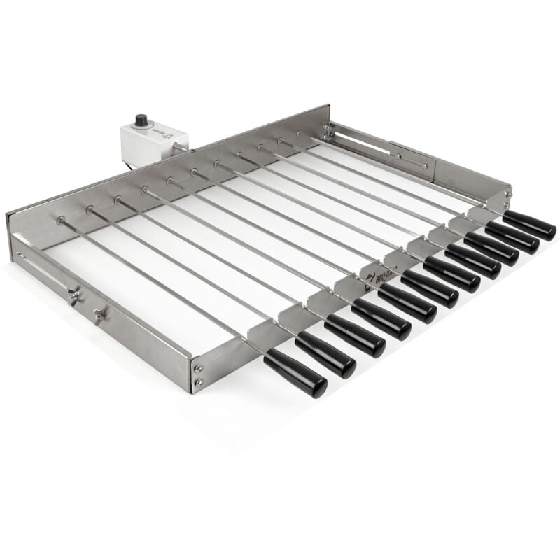 BBQ-Toro gril en acier inoxydable avec 11 brochettes et moteur à l'arrière au centre cadre réglable en taille (L) 70 x (P) 26 - 40 cm électrique