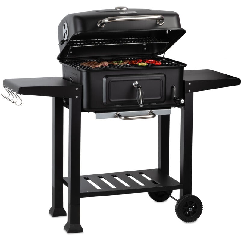 Bbq-toro - Chariot à charbon de bois avec plateau à charbon réglable en hauteur, barbecue au charbon de bois avec thermomètre