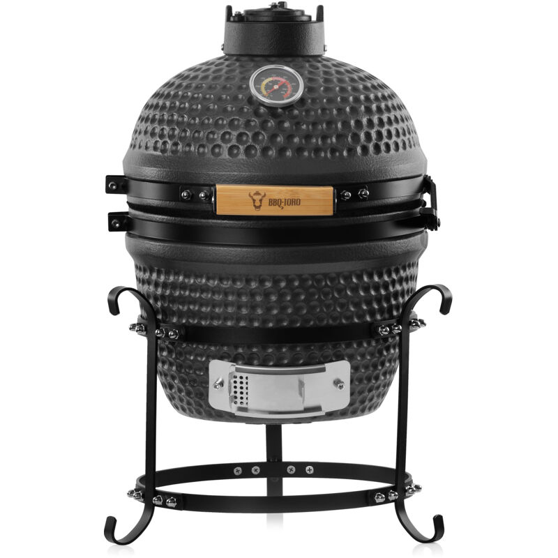 Bbq-toro - Kamado Grill charbon de bois ø 32 cm « haiiro », gris mat, bubble frosted glaze
