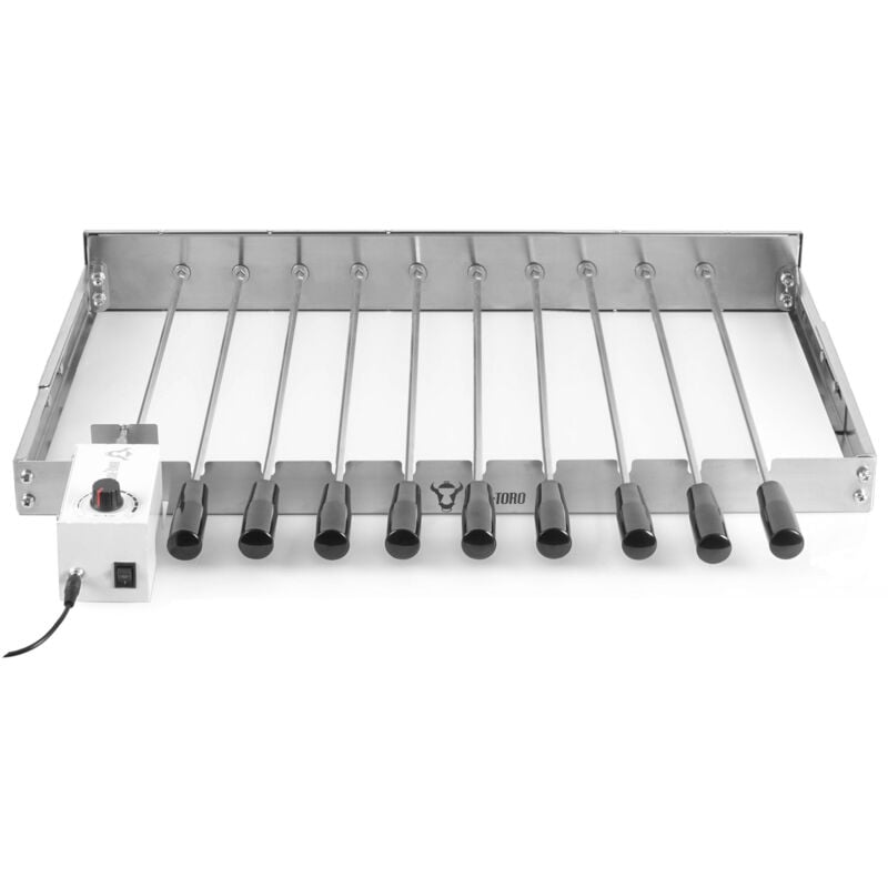 Gril en acier inoxydable avec 10 brochettes et moteur à l'avant gauche cadre réglable en taille (l) 58 x (p) 26-40 cm électrique - Bbq-toro