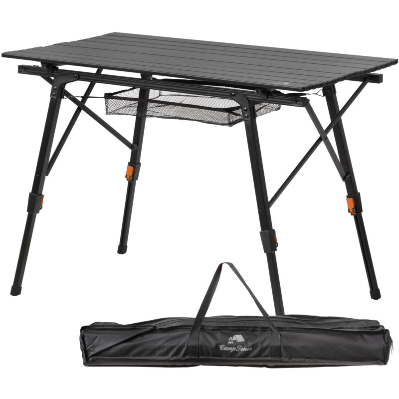 Campfeuer - Table de camping pliable 90,5 x 51,5 cm, noire, table pliante avec sac de transport, réglable en hauteur