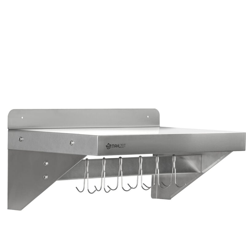Tagère murale en acier inoxydable, 60 x 30 cm, étagère flottante pliable avec barre à crochets pratique - Mahlzeit