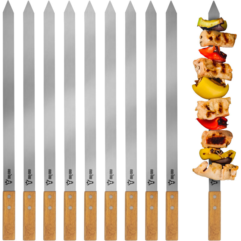 BBQ-Toro brochettes pour barbecue en acier inoxydable avec manche en bois (10 pièces), 50 cm, set de brochettes, brochettes à chachly.