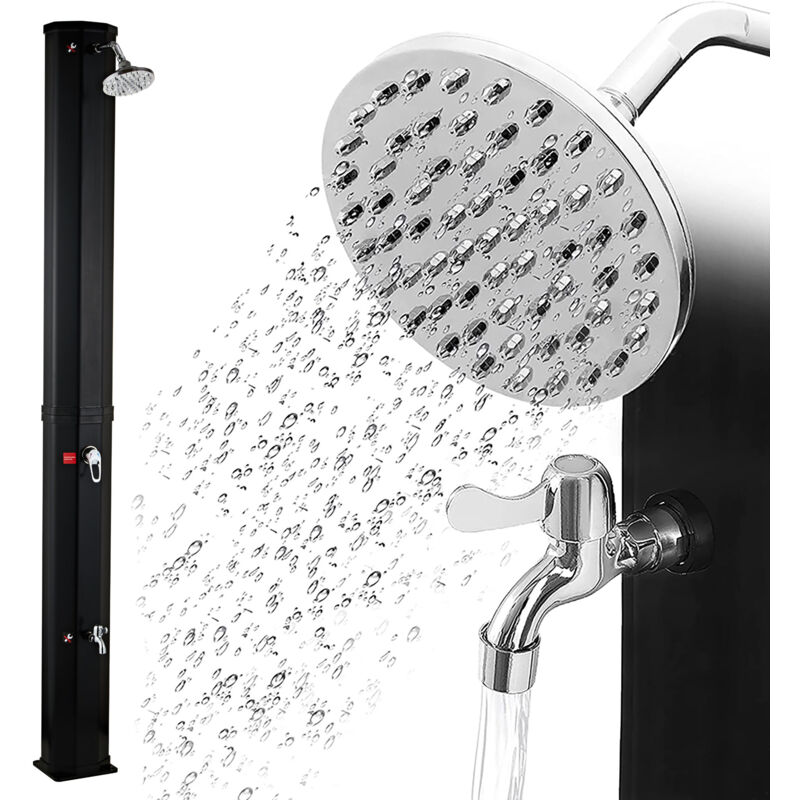 Douche solaire Celsius Taree 60 litres, noir Avec robinet et douche de pied jusqu'à 60 °c max.