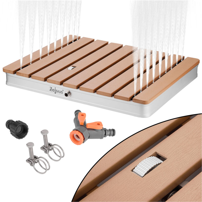 Zelsius - Douche de sol Celsius aspect bois 70 x 55 cm, marron, hauteur de la fontaine jusqu'à 4 m, douche de jardin angulaire