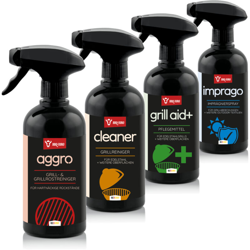 Kit d'entretien complet en 4 pièces Kit de nettoyage et d'entretien pour grill, nettoyant inox, produits ménagers - Bbq-toro