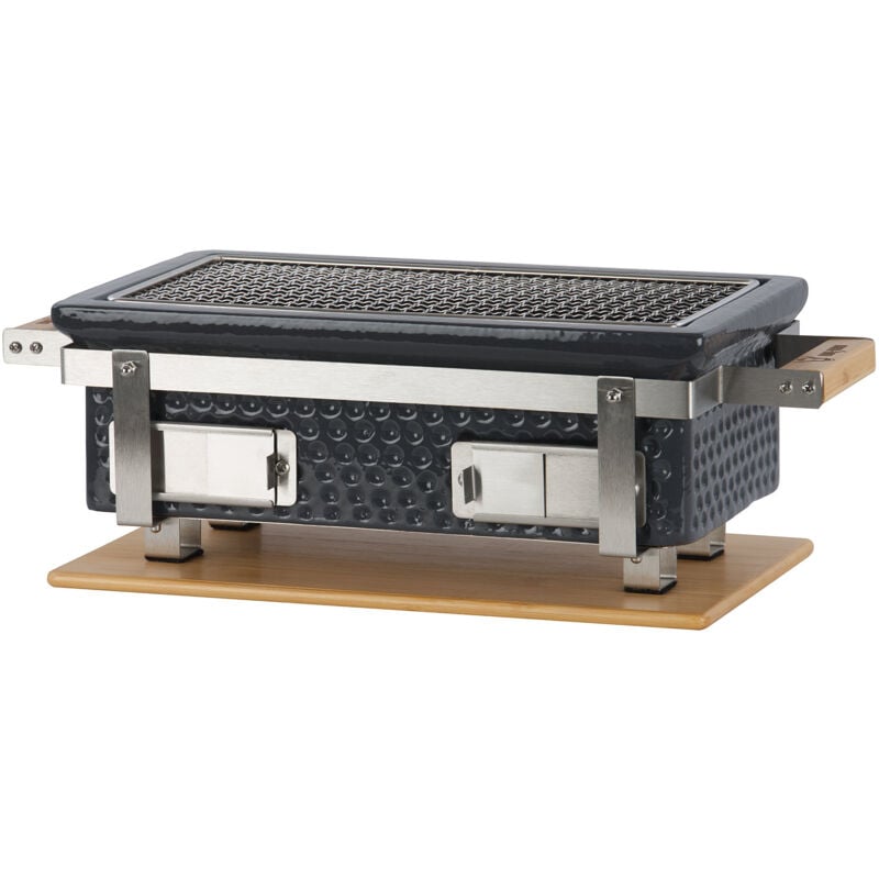 Bbq-toro - Céramique Barbecue de table au charbon de bois avec support en bois Gris Barbecue Hibachi d'extérieur pour le camping