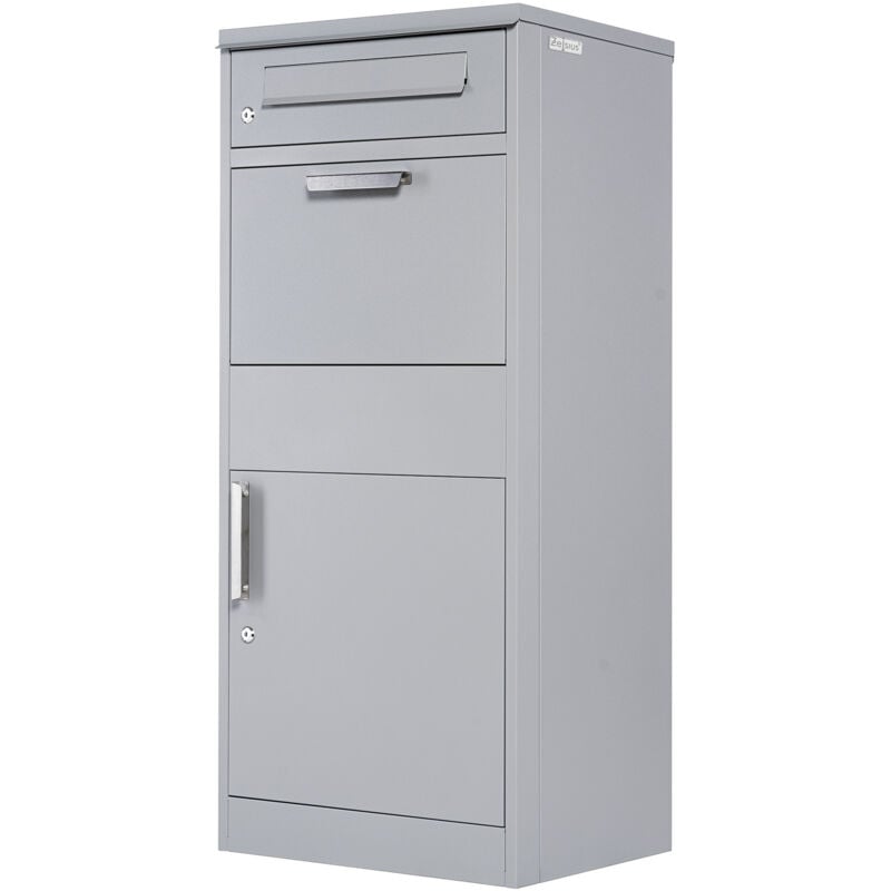 Zelsius - Boîte aux lettres avec compartiment pour paquet RAL9007 Gris, Boîte à lettres en acier avec protection anti-vol et 2 ouvertures d'insertion