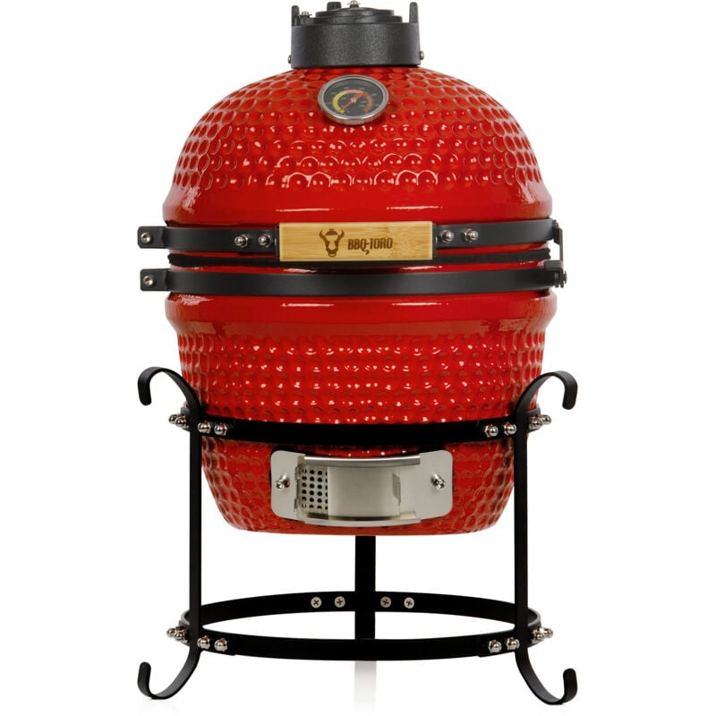 Bbq-toro - Kamado Grill charbon de bois ø 32 cm « haiiro » avec grille et thermomètre, rouge