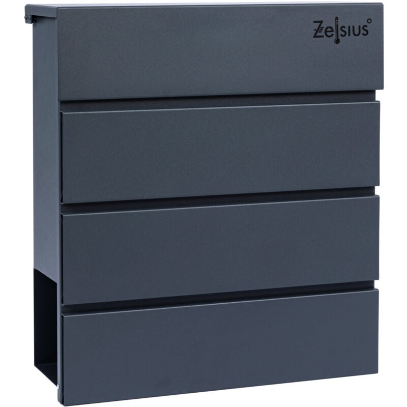 Zelsius - Boîte aux lettres Celsius Straight avec compartiment pour les journaux, effet soft-close intégré RAL7016 anthracite