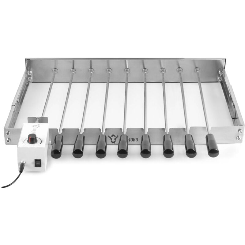 Gril en acier inoxydable avec 9 brochettes 56 x 26-40 cm moteur à gauche - Bbq-toro