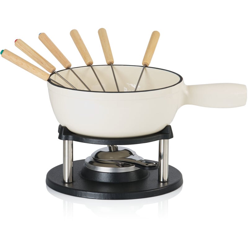 Service à fondue à 9 pièces en fonte pour 6 personnes, 2 l, émaillé, avec brûleur et fourchettes - Bbq-toro