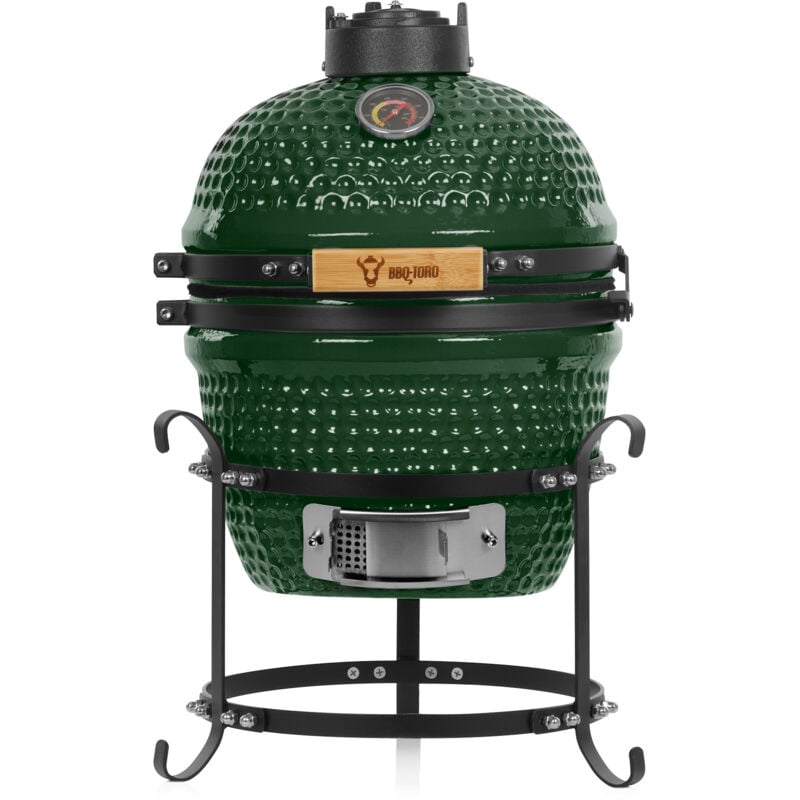 Kamado Grill charbon de bois ø 32 cm « haiiro » avec grille et thermomètre, vert - Bbq-toro