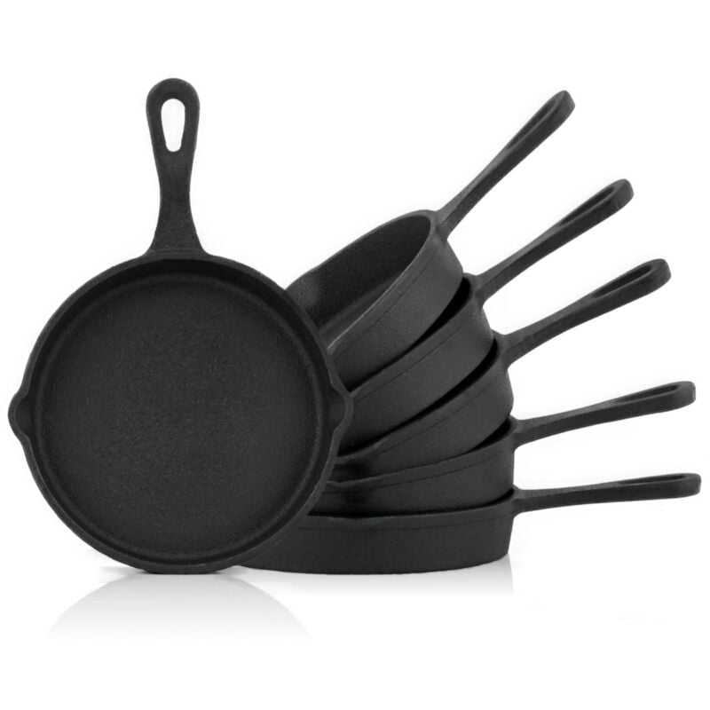 Poêles à griller en fonte (set de 6) ø 12,5 cm noir - déjà cuit au four - Bbq-toro
