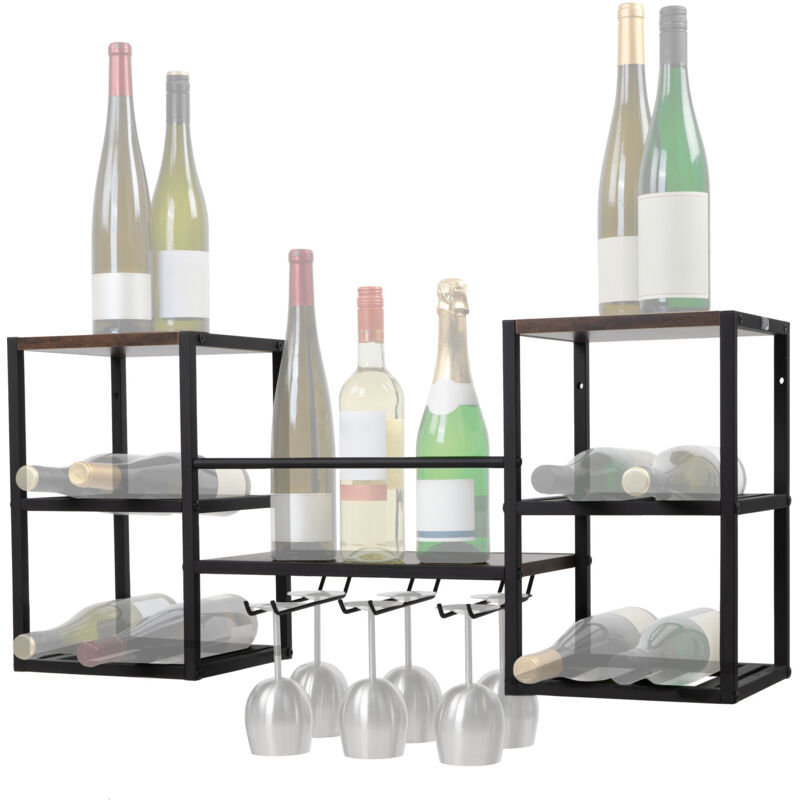 Zelsius - Rack à vin mural, support pour verres à vin, casier à bouteilles, bar mural, support à vin, étagère murale