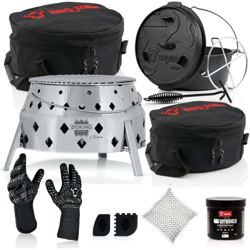 Bbq-toro - Set de 11 Dutch Oven avec grill Dutch Oven « doking », 9 qt Dutch Oven et accessoires