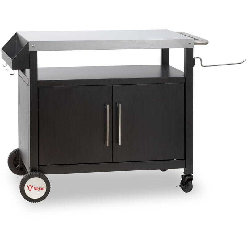 Chariot de barbecue 103,5 x 59 x 81 cm, argent/noir Table de barbecue avec grande surface de travail - Bbq-toro