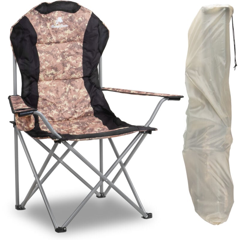 Chaise de camping pliante, camouflage, chaise de pêche avec porte-gobelet, chaise pliante, chaise de pêche - Campfeuer