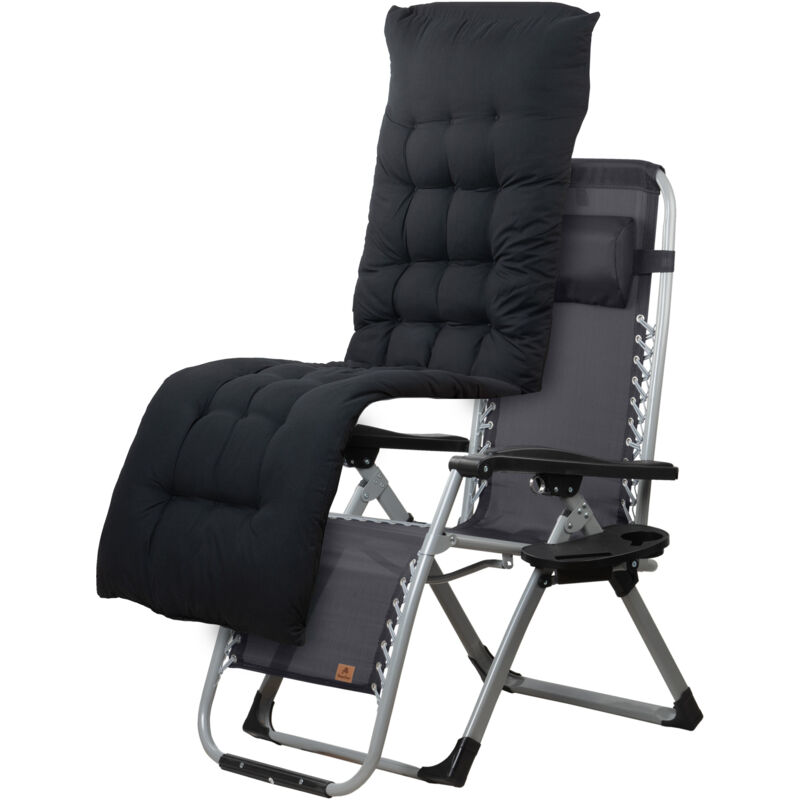 Chaise longue, Anthracite, Chaise longue de camping, Chaise longue de relaxation, Chaise longue de jardin avec compartiment à boissons - Campfeuer