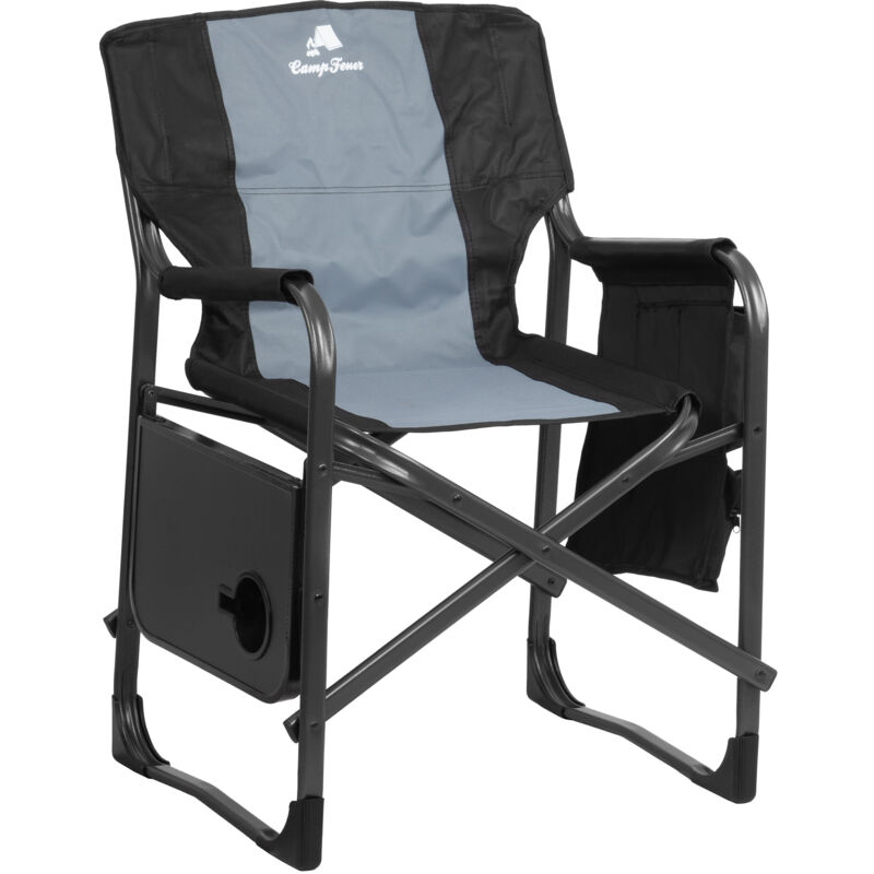 Chaise de camping pliante, grise, chaise de pêcheur avec table pliante, chaise pliante - Campfeuer