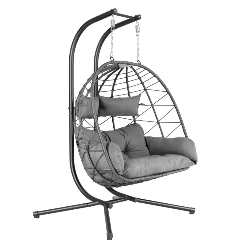 Hinhocker - fauteuil suspendu pour 2 personnes avec structure, anthracite, fauteuil avec coussin et coussin d'appui