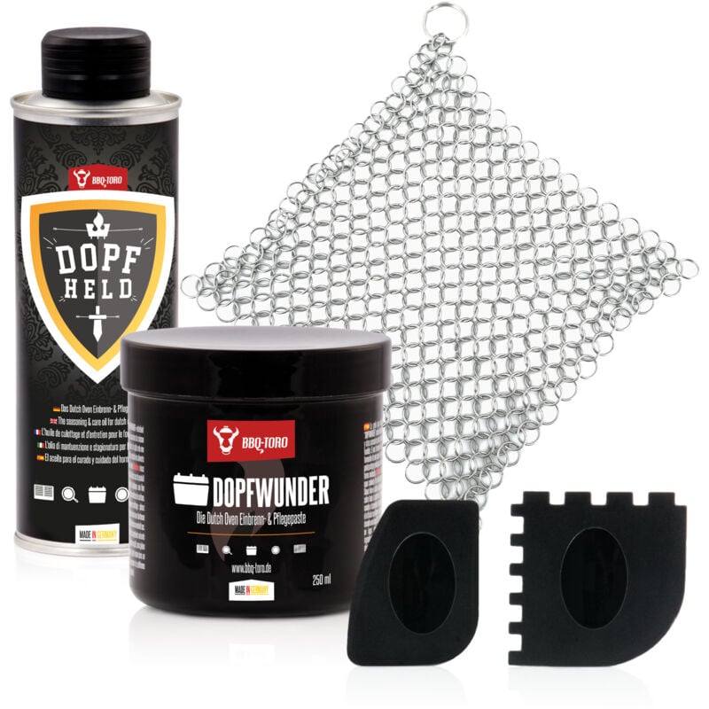Set de 5 accessoires pour Dutch Oven avec Dopfheld, Dopfwunder, Grill Schaber et Ringreiniger - Bbq-toro
