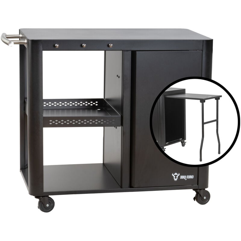 Chariot de barbecue 95 x 50 x 80 cm, noir Table de barbecue avec grande surface de travail, table de service pour barbecue - Bbq-toro