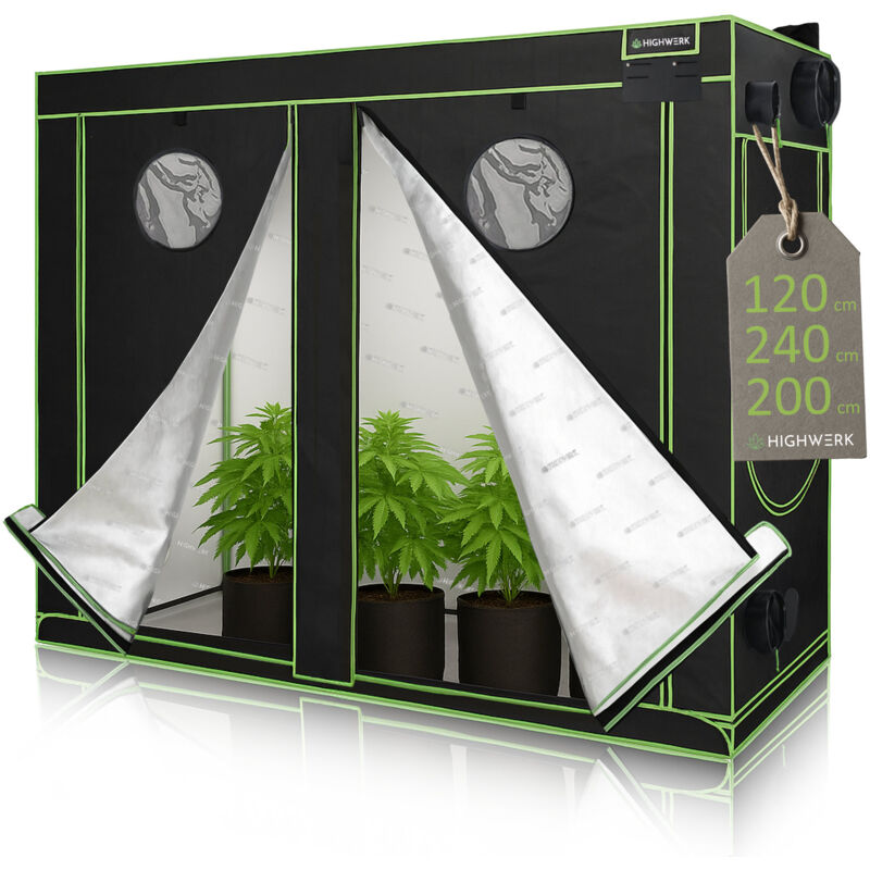 Highwerk - Growbox 120 x 240 x 200 cm Tente de culture intérieure pour plantes noir vert