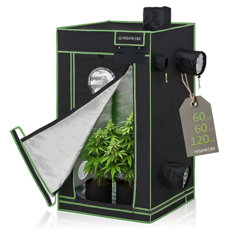 Highwerk - Tente de culture 60 x 60 x 120 cm Tente de culture intérieure pour plantes noir vert