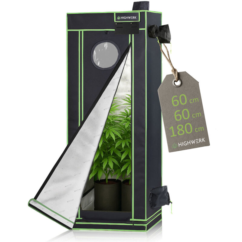 Highwerk - Tente de culture 60 x 60 x 180 cm Tente de culture intérieure pour plantes noir vert