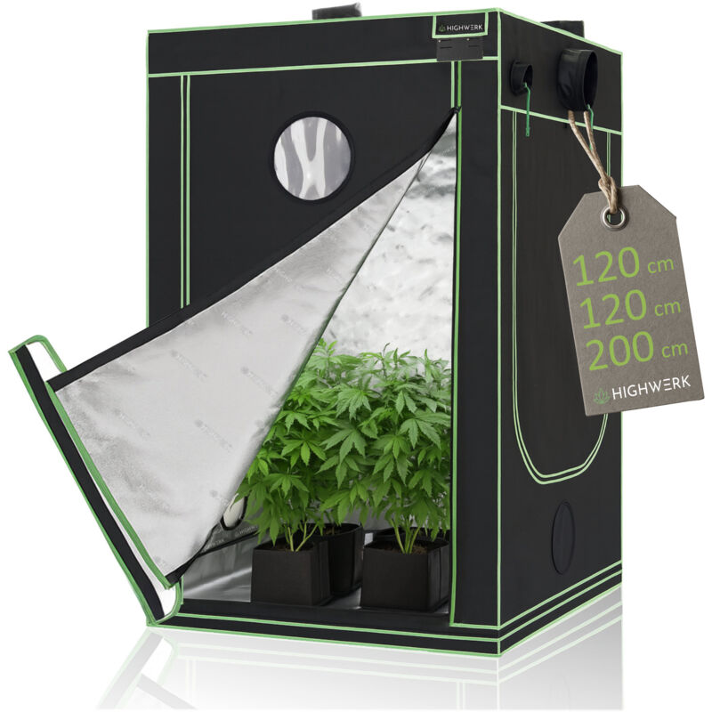Highwerk - Tente de culture 120 x 120 x 200 cm Tente de culture intérieure plantes noir vert