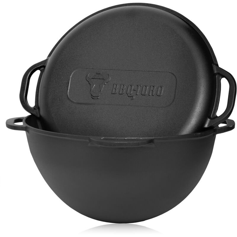 BBQ-Toro Kazan en fonte avec couvercle, 19 litres Marmite traditionnelle en fonte avec fond rond