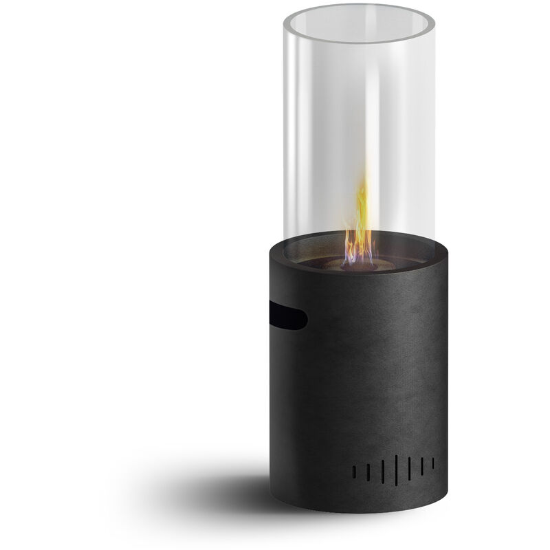Frankystar - Tito - Cheminée bioéthanol sur pied avec 1 brûleur 0,4L. Cheminée bioéthanol sur pied en acier inoxydable et verre trempé noir