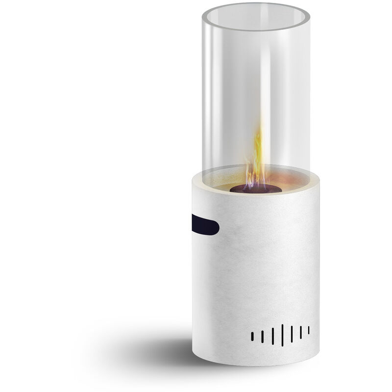 Frankystar - Tito - Cheminée bioéthanol sur pied avec 1 brûleur 0,4L. Cheminée bioéthanol sur pied en acier inoxydable et verre trempé blanc