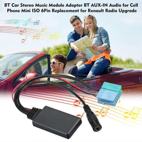 Titre : Adaptateur BT stéréo auto avec AUX-IN audio pour téléphone, module ISO 6Pin mini remplacement Renault – connexion sans fil voiture
