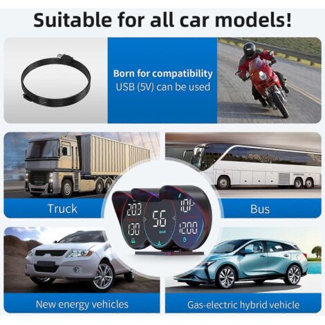 Titre : Affichage Tête Haute Universel 5 Pouces pour Voiture, GPS Numérique avec Compteur de Vitesse et Indicateur de Direction