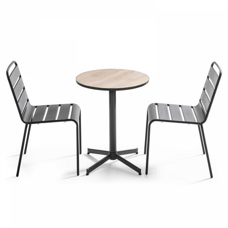 Table de jardin ronde ⌀60 x 72 cm avec plateau en céramique et 2 chaises en métal