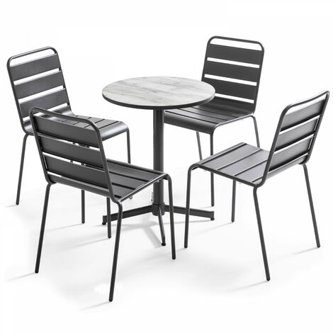 Table de jardin ronde Ø60 cm avec plateau en céramique + 4 chaises en métal