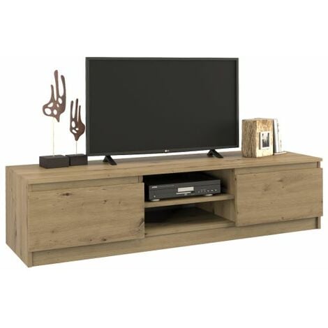 HUCOCO TIVOLI - Meuble TV style moderne - 140x40x36cm - 2 niches + 2 portes - Rangement matériel télé/audio - Aspect bois