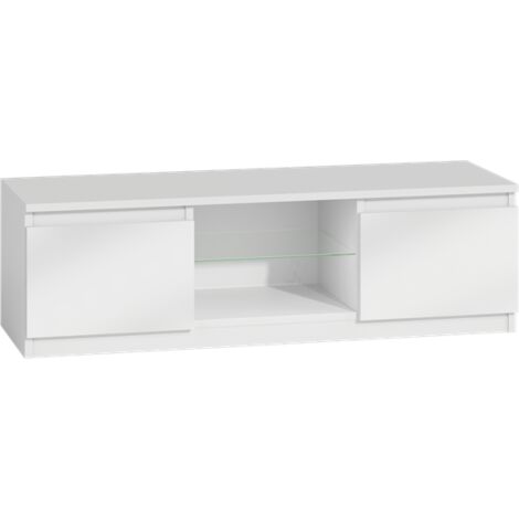 TIVOLI - Modern TV stand - 140x40x36cm - 2 niches + 2 doors - TV/audio storage - Gloss white