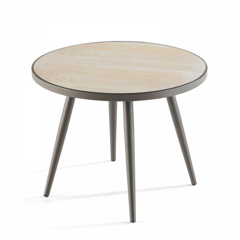 Table basse ronde avec plateau imitation bois - Tivoli - Marron