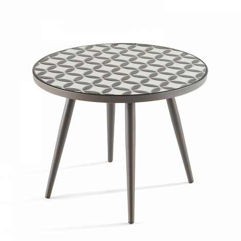 Tivoli - Table basse ronde de jardin en acier gris plateau en céramique - Gris