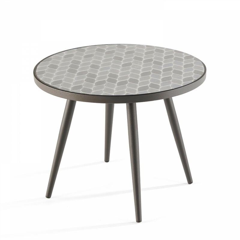 Oviala - Table basse ronde motif en céramique - Tivoli - Gris